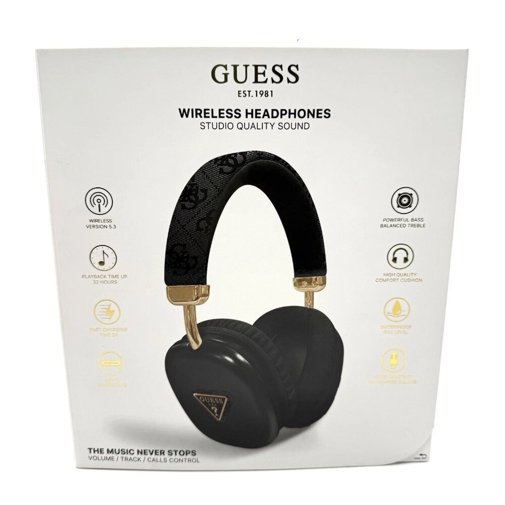 Guess (Black) Headphones PU Leather 4G Tone on Tone Script Logo